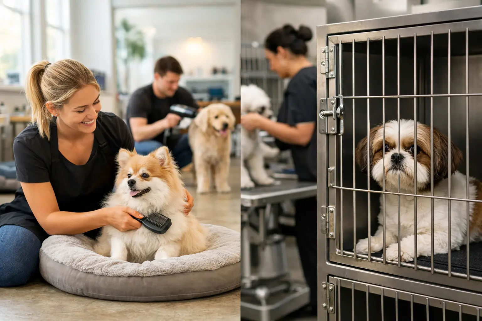Cage Free Grooming vs Traditional Grooming